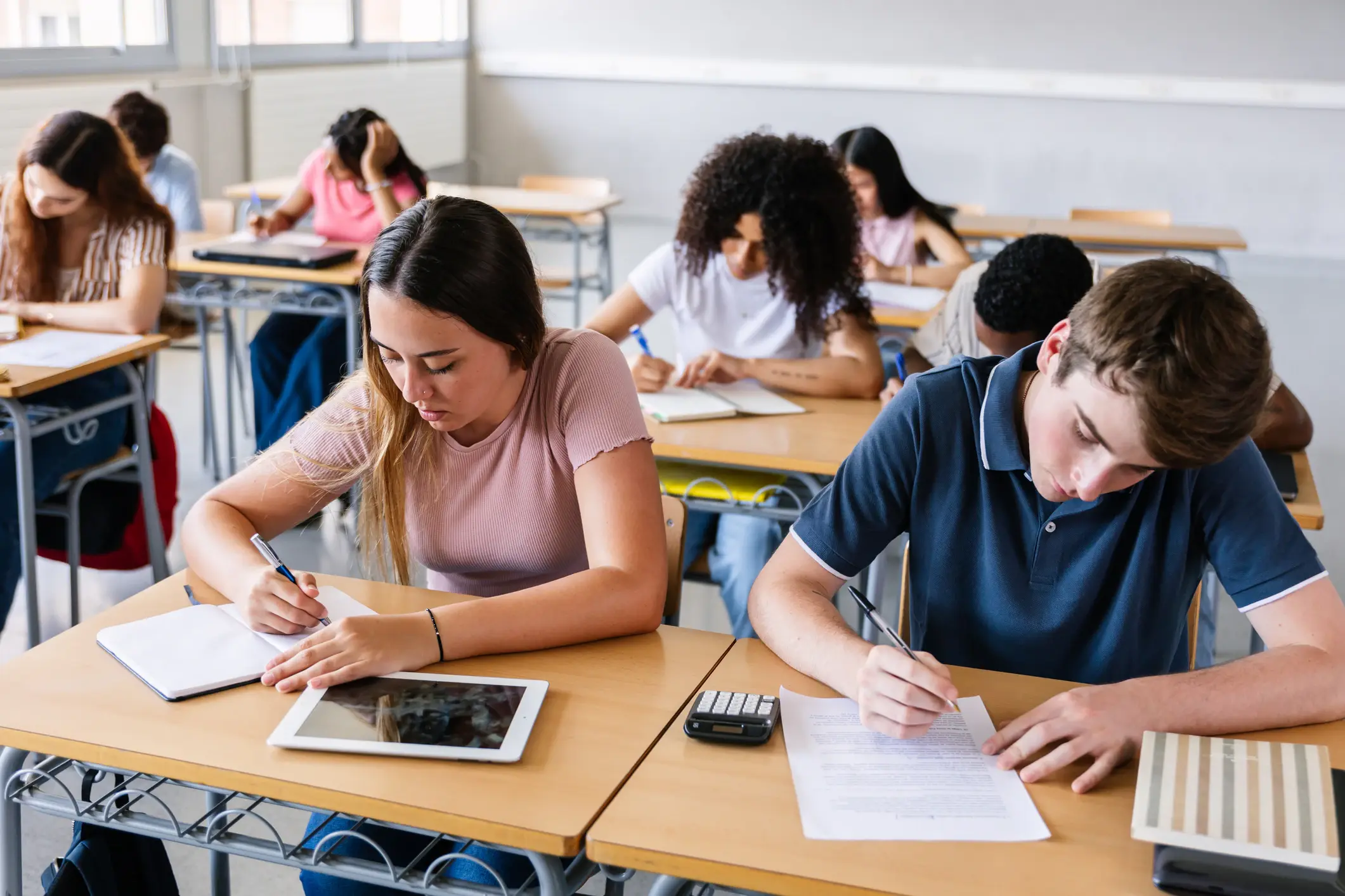 Students learning together at school